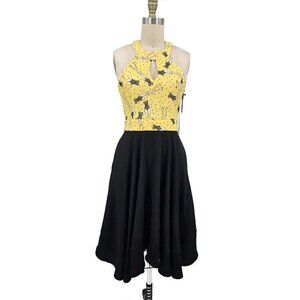 New Smak Parlour Pinup Picnic Dress Womens S? Circle Skirt Black Yellow